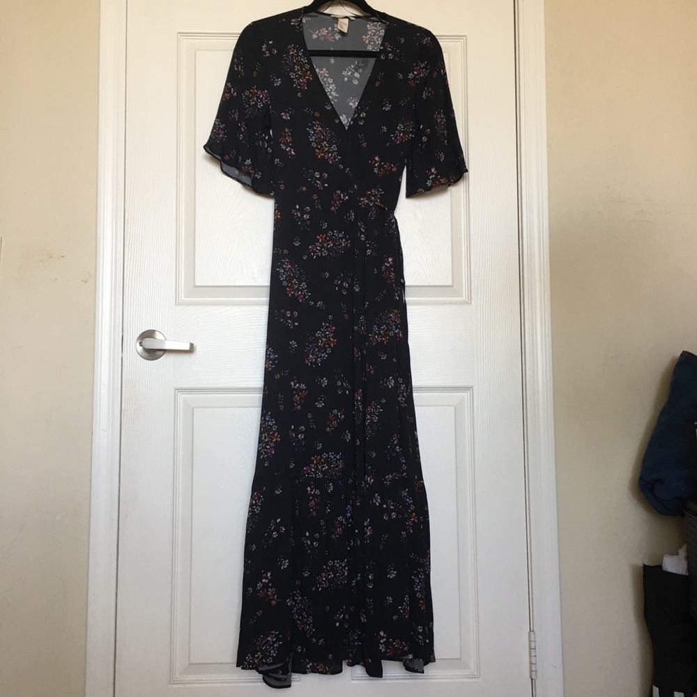 H&M Trend floral black maxi dress sz 0